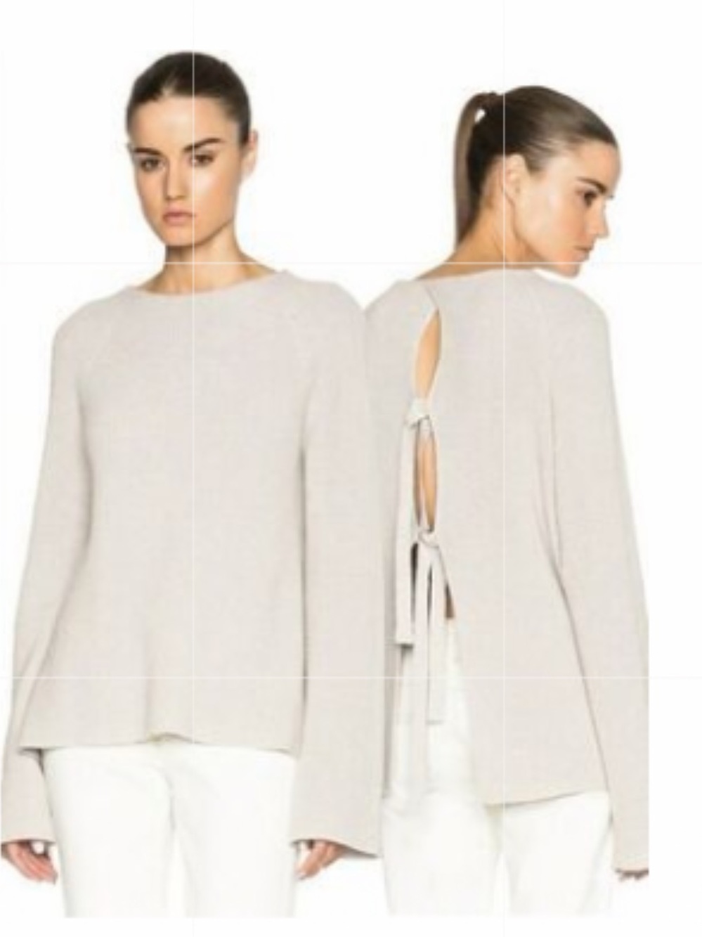 Helmut Lang Open-Back Tie Detail Grey Cream Sweater